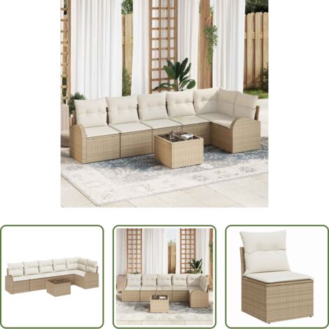 vidaXL Polyrattan -  Set Divano da Giardino 7 pcs Beige e Bianco polyrattan