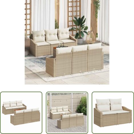 vidaXL Polyrattan -  Set Divano da Giardino 7 pcs Beige e Crema polyrattan
