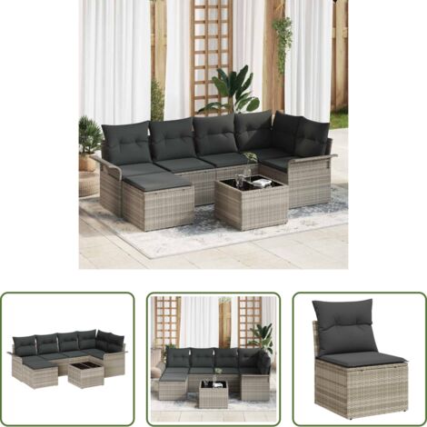 vidaXL Polyrattan -  Set Divano da Giardino 7 pcs Grigio chiaro polyrattan