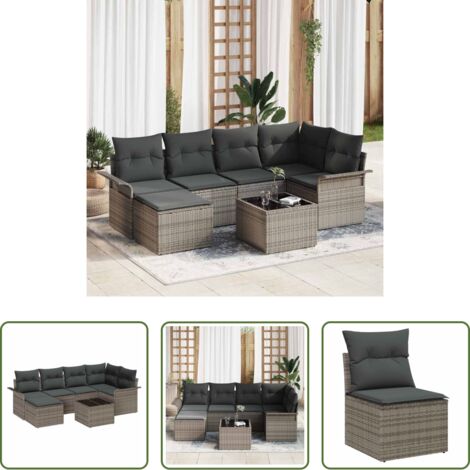 vidaXL Polyrattan -  Set Divano da Giardino 7 pcs Grigio polyrattan