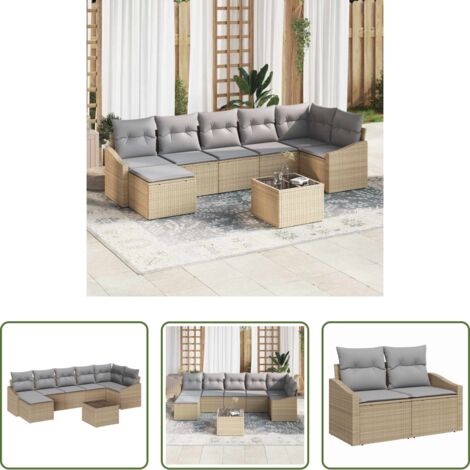 vidaXL Polyrattan -  Set Divano da Giardino 8 pcs Beige e Grigio Chiaro polyrattan