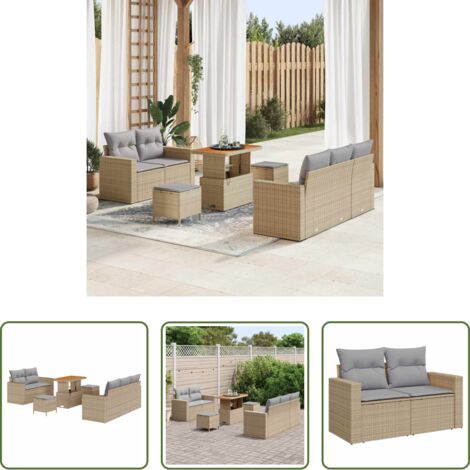 vidaXL Polyrattan -  Set Divano da Giardino 8 pcs Beige e Grigio Chiaro polyrattan