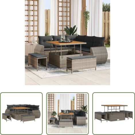 vidaXL Polyrattan -  Set Divano da Giardino 8 pcs Grigio polyrattan