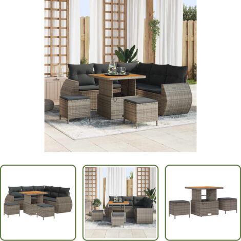 vidaXL Polyrattan -  Set Divano da Giardino 8 pcs Grigio polyrattan