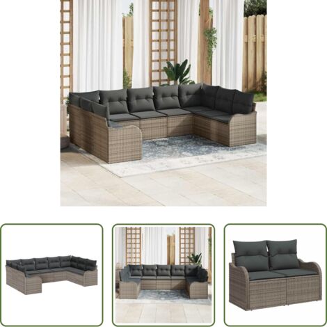 vidaXL Polyrattan -  Set Divano da Giardino 9 pcs Grigio polyrattan