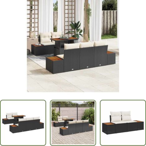vidaXL Polyrattan -  Set Divano da Giardino con archiviazione 6 pcs Nero Poly Rattan