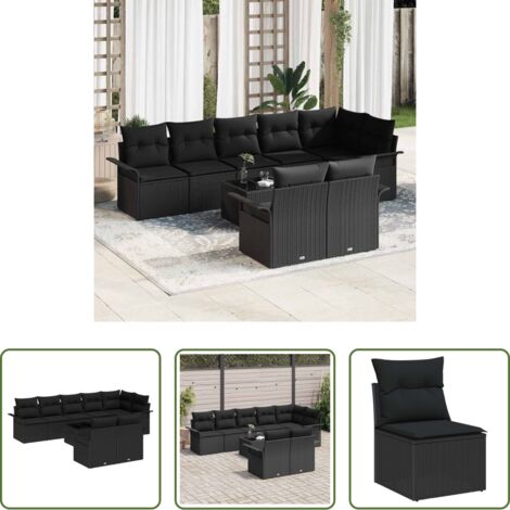 vidaXL Polyrattan -  Set Divano da Giardino con archiviazione 9 pcs Nero polyrattan