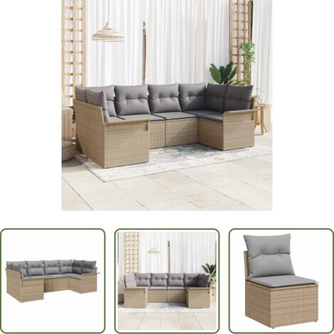 vidaXL Polyrattan -  Set Divano da Giardino con cuscino 6 pcs Beige polyrattan