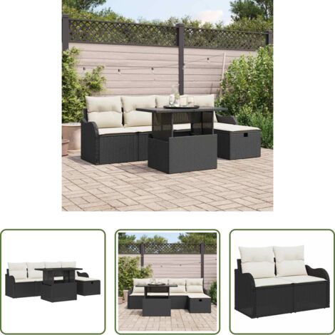 vidaXL Polyrattan -  Set Divano da Giardino con cuscino 6 pcs Nero Poly Rattan