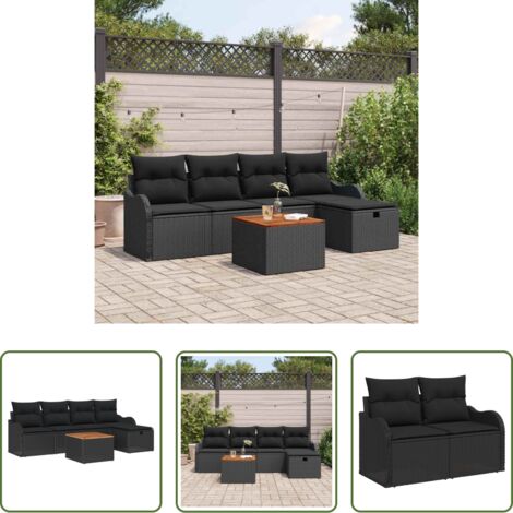 vidaXL Polyrattan -  Set Divano da Giardino con cuscino 6 pcs Nero polyrattan