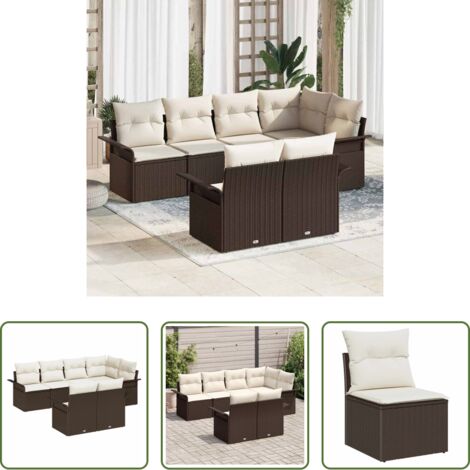 vidaXL Polyrattan -  Set Divano da Giardino con cuscino 7 pcs Marrone polyrattan