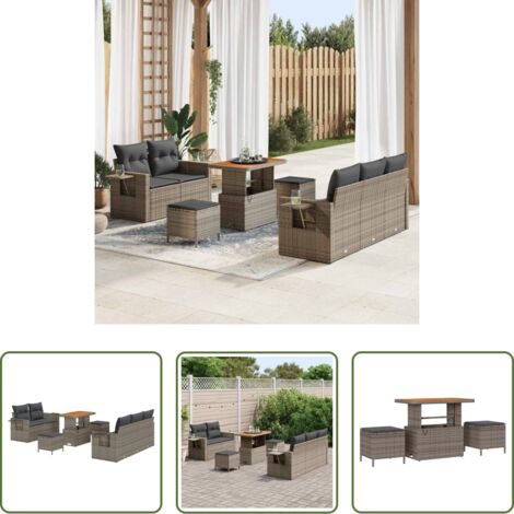 vidaXL Polyrattan -  Set Divano da Giardino con cuscino 8 pcs Grigio polyrattan