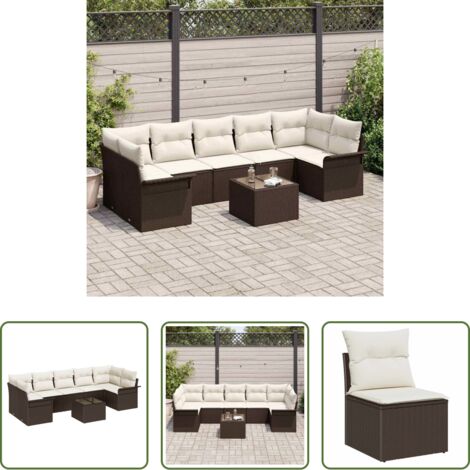 vidaXL Polyrattan -  Set Divano da Giardino con cuscino 8 pcs Marrone polyrattan