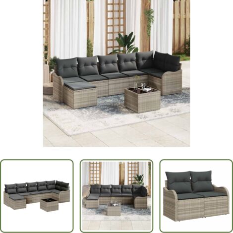 vidaXL Polyrattan - Set Divano da Giardino Grigio chiaro polyrattan