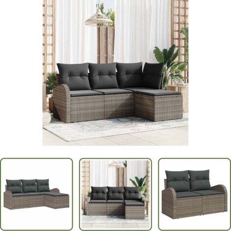 vidaXL Polyrattan -  Set Divano da Giardino Grigio polyrattan