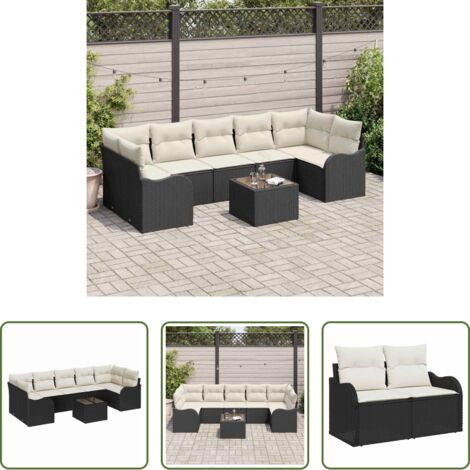 vidaXL Polyrattan -  Set Divano da Giardino Nero 55 x 55 x 37 cm polyrattan