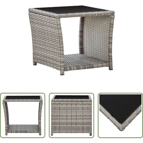 vidaXL Polyrattan -  Tavolino da Caffè Grigio 45x45x40 cm in Polyrattan e Vetro