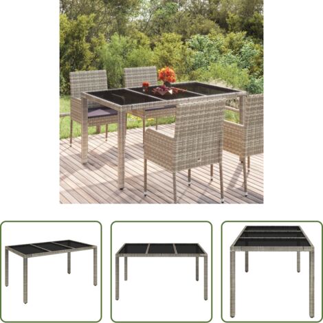 vidaXL Polyrattan -  Tavolo da Giardino Piano in Vetro Grigio 150x90x75cm Polyrattan