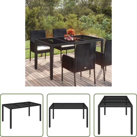 vidaXL Polyrattan -  Tavolo da Giardino Piano in Vetro Nero 150x90x75 cm Polyrattan