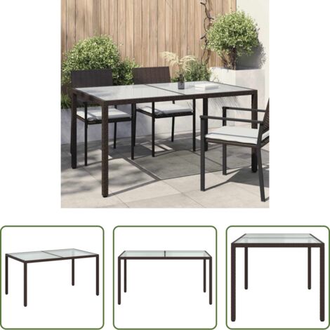 vidaXL Polyrattan -  Tavolo Giardino 150x90x75cm Vetro Temperato Polyrattan Marrone