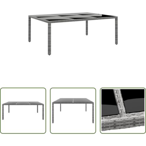 vidaXL Polyrattan -  Tavolo Giardino 200x150x75 cm Vetro Temperato Polyrattan Grigio
