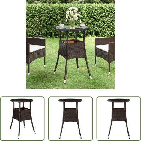 vidaXL Polyrattan -  Tavolo Giardino Ø60x75 cm Vetro Temperato e Polyrattan Marrone