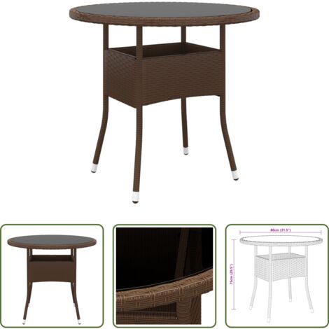 vidaXL Polyrattan -  Tavolo Giardino Ø80x75 cm Vetro Temperato e Polyrattan Marrone