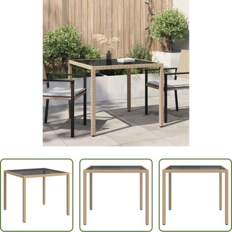 vidaXL Polyrattan -  Tavolo Giardino 90x90x75 cm Vetro Temperato e Polyrattan Beige