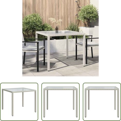 vidaXL Polyrattan -  Tavolo Giardino 90x90x75 cm Vetro Temperato e Polyrattan Bianco