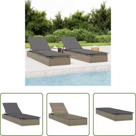 vidaXL Poolmöbel -  Sonnenliege 1 Stk. mit Auflage Grau 201x55x62 cm Poly Rattan