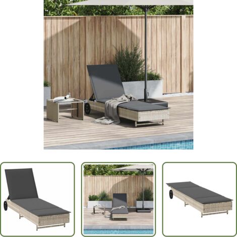 vidaXL Poolmöbel -  Sonnenliege mit Rollen und Auflage Hellgrau Poly Rattan