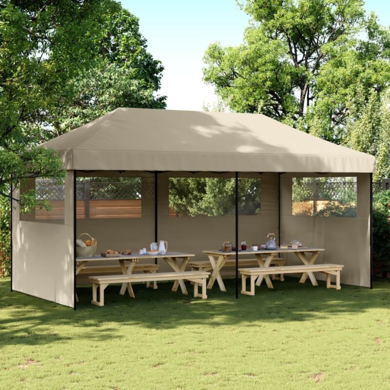 Foldable Party Tent Pop-up With 3 Sidewalls Taupe Vidaxl