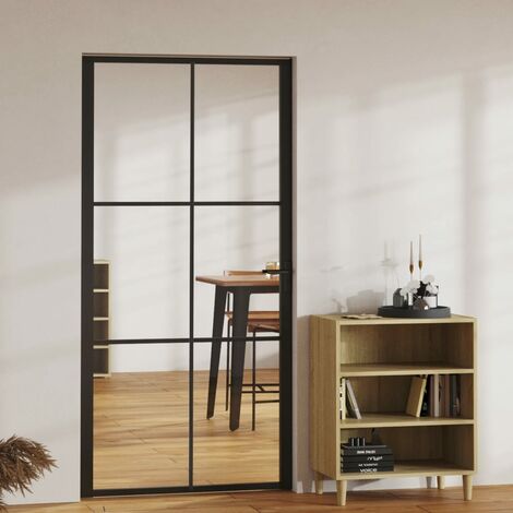 vidaXL Porta Interno Vetro ESG/ Alluminio 2 Barre Orizzontali/Griglie 3x2 Nero
