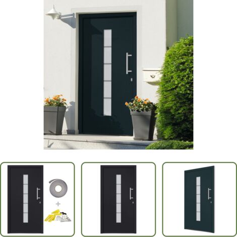 vidaXL Porta d'ingresso antracite -  Porta d'Ingresso in Alluminio e PVC Antracite 110x210 cm