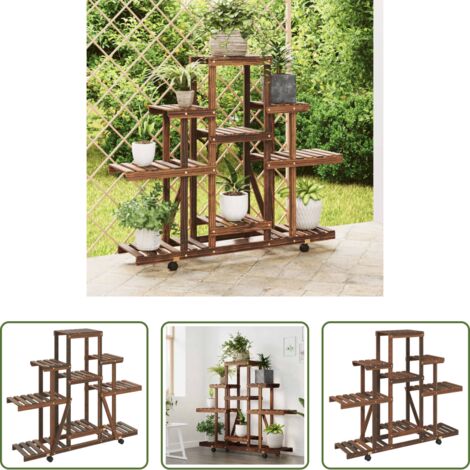 vidaXL Porta piante con ruote -  Portafiori con Ruote 110x25x101 cm in Legno Massello di Abete