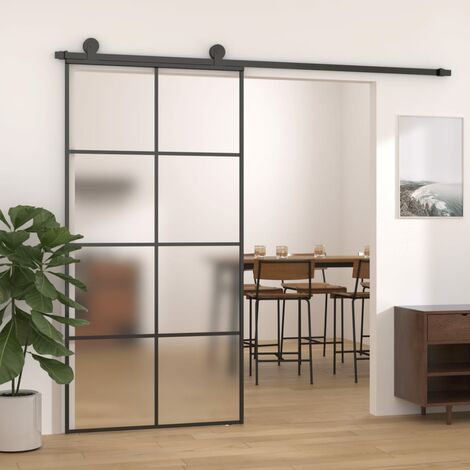 Porta Scorrevole in Alluminio e Vetro ESG Nera Diverse Dimensioni