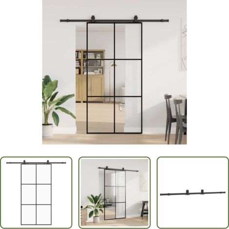 vidaXL Porta scorrevole nera -  Porta Scorrevole con Ferramenta Nera 102x205 cm in Vetro ESG
