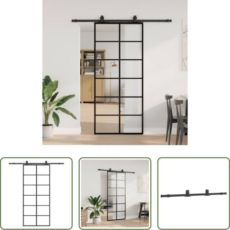 vidaXL Porta scorrevole nera -  Porta Scorrevole con Ferramenta Nera 90x205 cm in Vetro ESG
