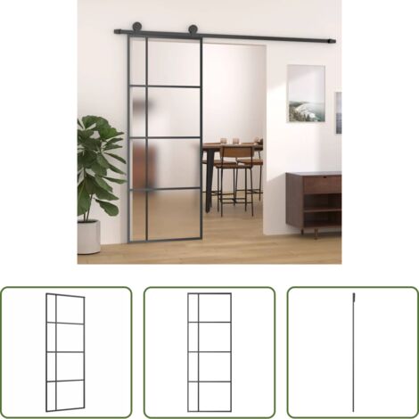 vidaXL Porta scorrevole nera -  Porta Scorrevole Smerigliato ESG Vetro Alluminio 76x205 cm Nera