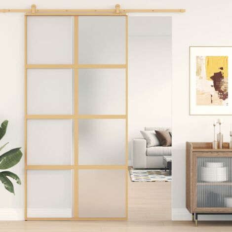 vidaXL Porta Scorrevole Oro 102,5x205 Vetro Smerigliato ESG Alluminio