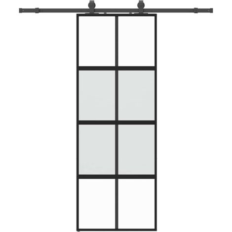 vidaXL Porta Scorrevole Set Ferramenta Nera 76x205 cm Vetro