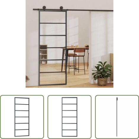 vidaXL Porta scorrevole trasparente -  Porta Scorrevole in Vetro ESG e Alluminio 76x205 cm Nera