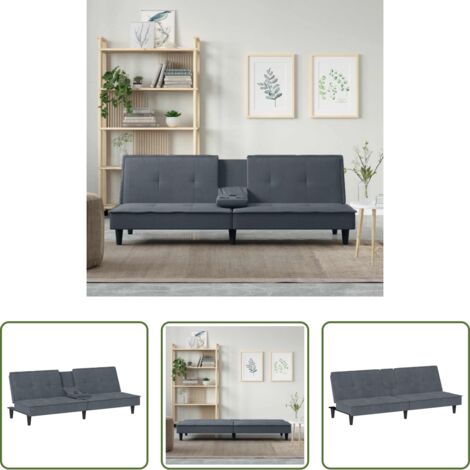 vidaXL Portabicchieri -  Divano Letto con Portabicchieri in Velluto Grigio Scuro
