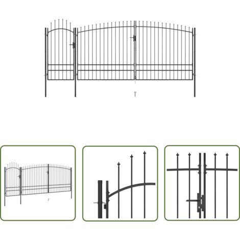 vidaXL Portail de clôture de jardin avec dessus en lance 5x2,45 m Noir