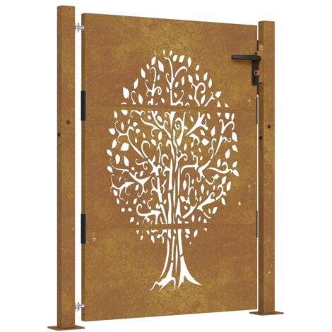 Vidaxl – Portail de jardin 105x130 cm en acier corten – Résistant aux intempéries – Design découpé au laser – Système verrouillable