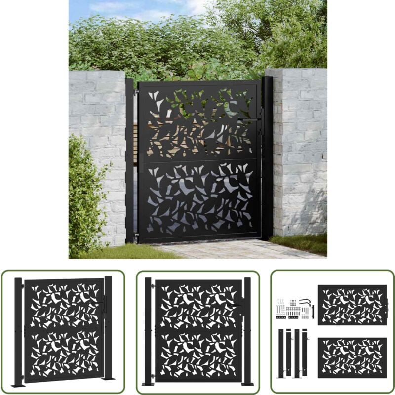 The Living Store - vidaXL Portail de jardin noir 105x106 cm acier conception de feuilles