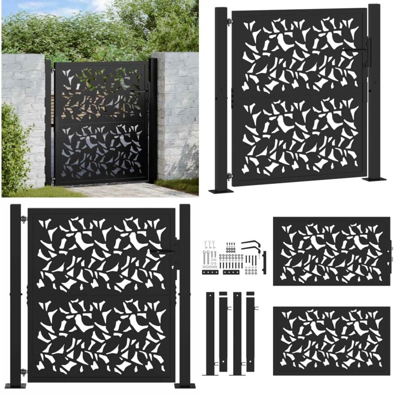 Vidaxl - Portail de jardin noir 105x106 cm acier conception de feuilles