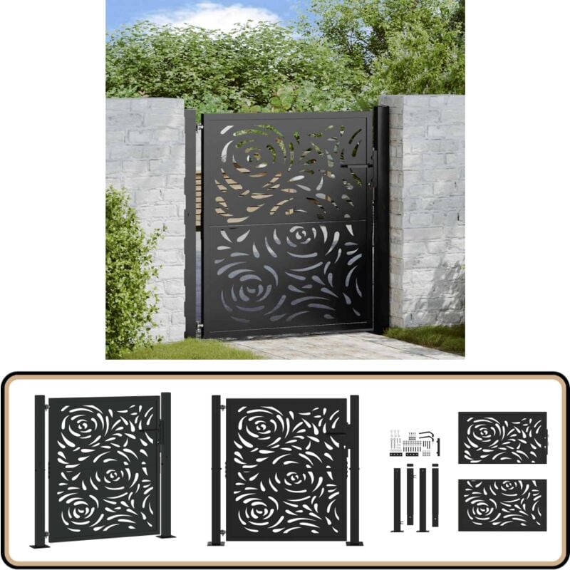 Vidaxl - Portail de jardin noir 105x106 cm acier conception de flamme