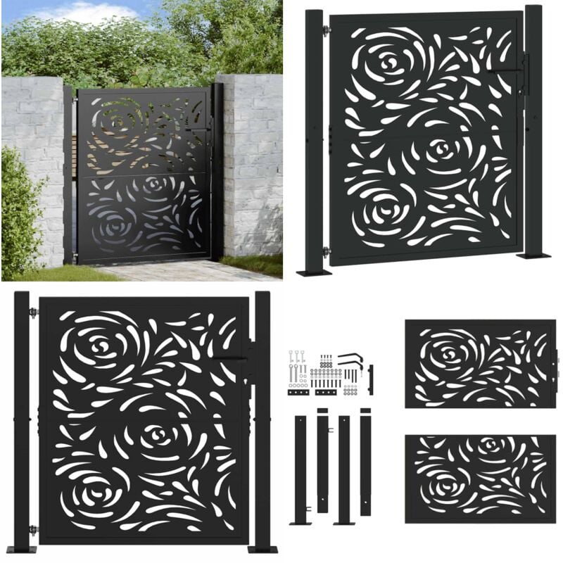 Vidaxl - Portail de jardin noir 105x106 cm acier conception de flamme