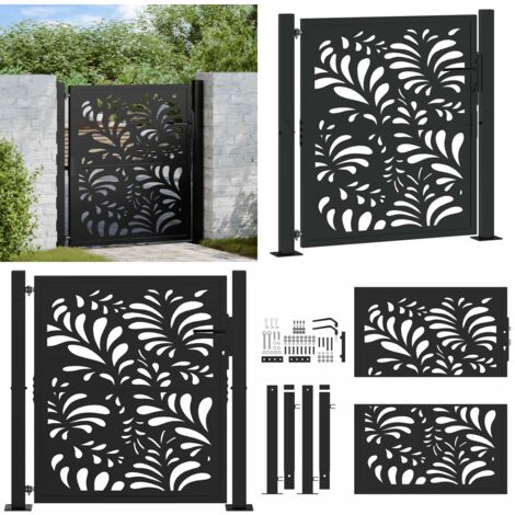 vidaXL Portail de jardin noir 105x106 cm acier conception de vagues